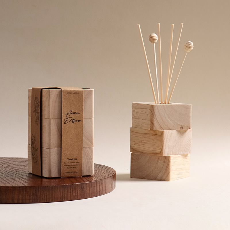 Japandi Sculptural Wood Block Reed Diffuser