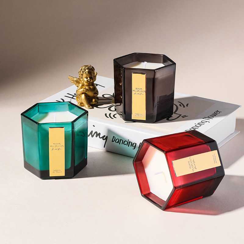 Hexagonal Geometric Glass Scented Candle with Rigid Gift Box