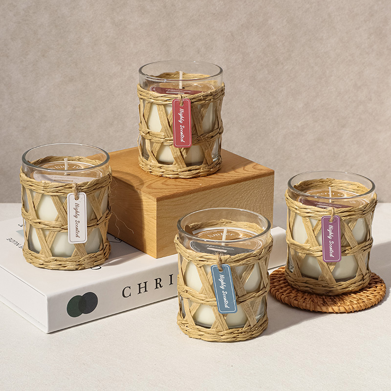 Scented Glass Jar Candle with Rattan Sleeve