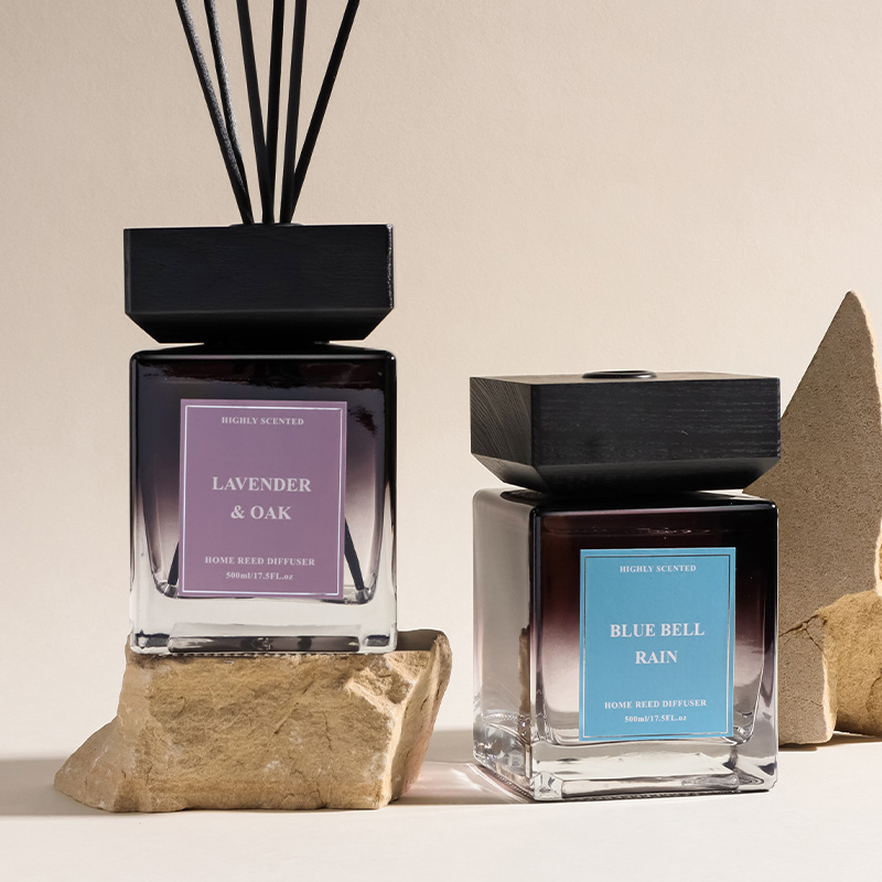 500ml Luxury Square Smoke Glass Reed Diffuser with Wooden Cap