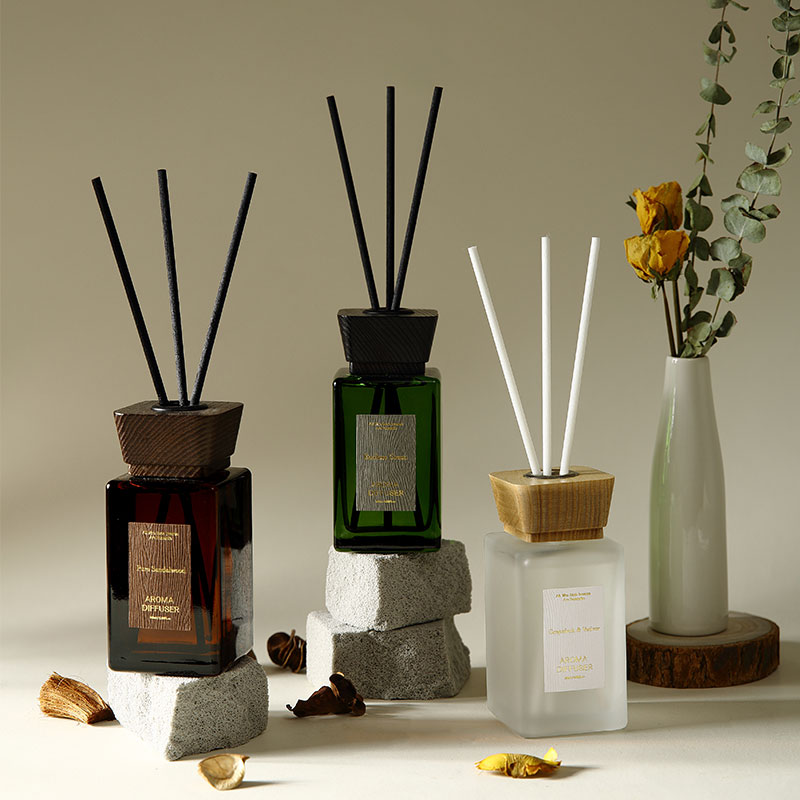 Luxury 150ml Rectangular Glass Reed Diffuser Wood Lid Series