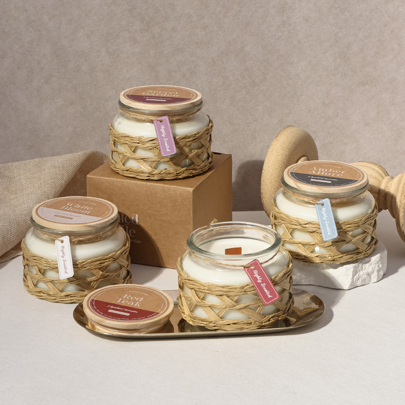 Luxury Woven straw glass jar scented candles